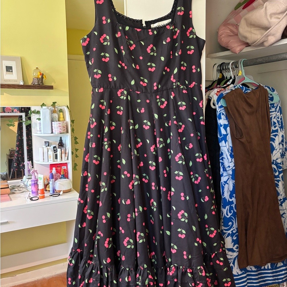 Cherry Print Black Dress Jessakae
